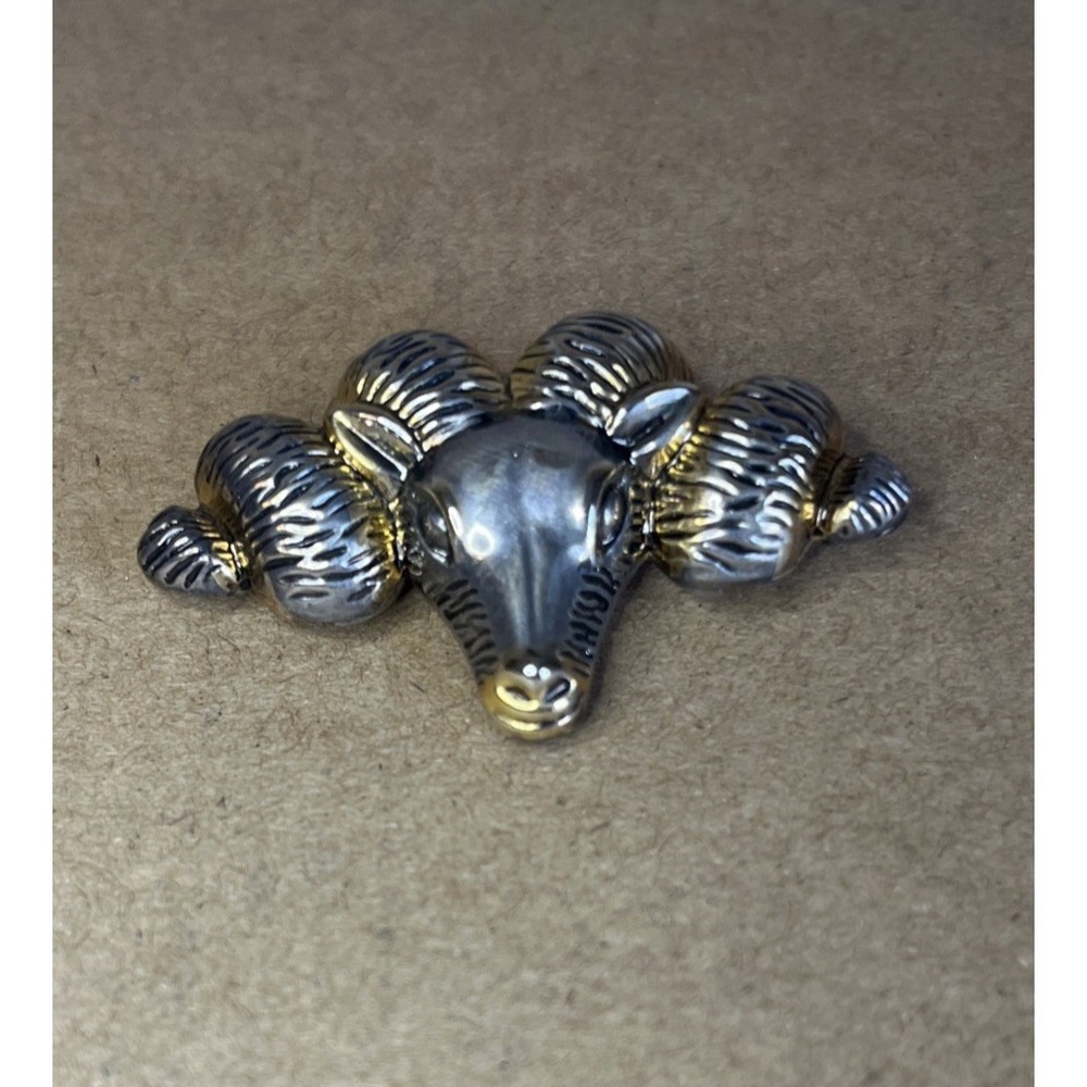 Vintage Best Silver Tone Rams Head Brooch Pin Convertible Pendant - Picture 2 of 11